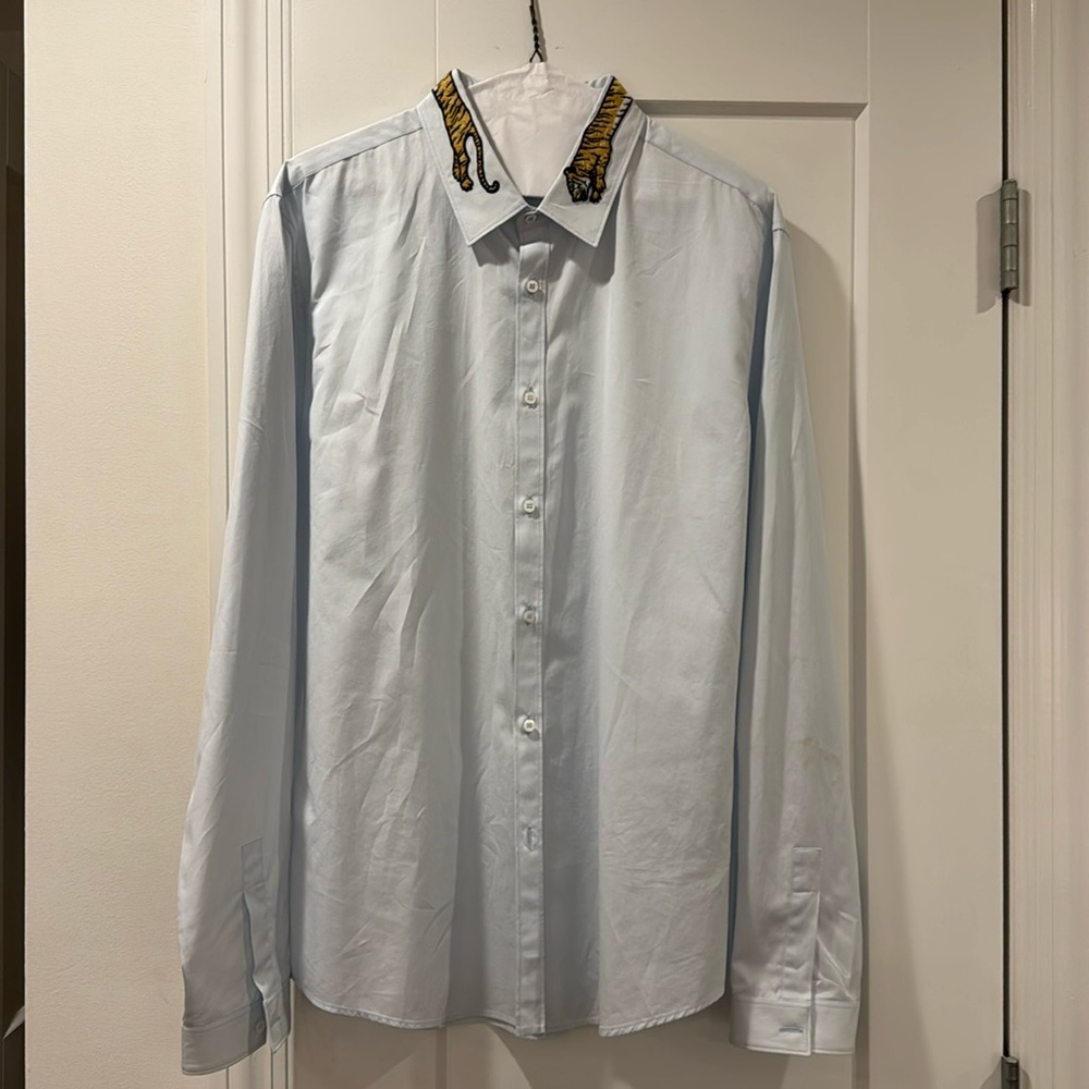 Gucci, men’s baby blue, long, sleeved, cotton dress shirt size 16